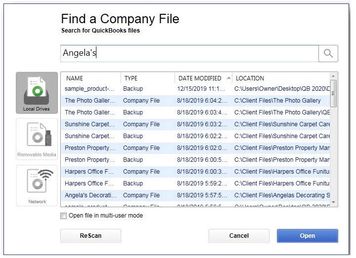 Find A Company File In Quickbooks 2020